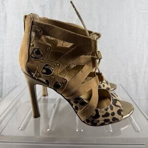 Dolce Vita Calf Hair Strappy Stiletto Heels Women’s 7 Tan Leopard Y2K